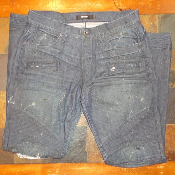 HUDSON Men's Blinder V2 Biker Denim Paint Splatter Skinny Jeans Size 32 x 36